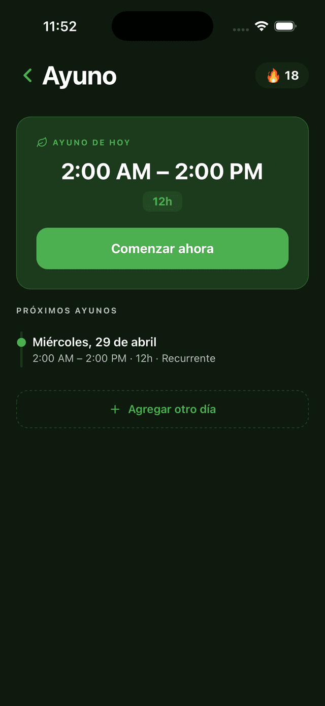 Pantalla de ayuno